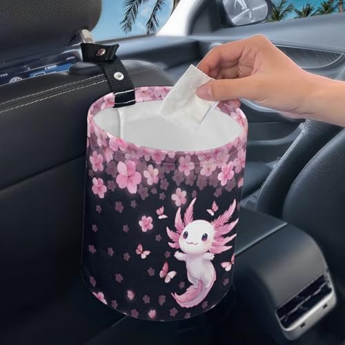 Image of Cherry Blossom Salamander Car Trash Can, Cute Trash Bag, Hanging Car Organizer and Storage Bag, Universal Fit for Front Seat, Back Seat, Floor, Headrest