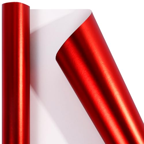 HBell Red Wrapping Paper Roll 43cm*10m Red Metallic Wrapping Paper for Gift Wrap DIY Crafts Valentines Day Mothers Day Birthday Wedding Baby Shower Christmas Festive Decorations