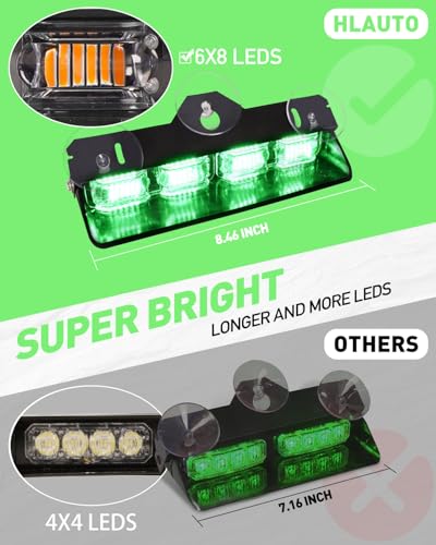 image for HLauto 2002L Emergency Dash Strobe Lights: 2x8.5 inch Green Safety Lig