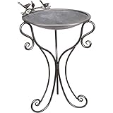 Alpine Corporation Vintage Metal Birdbath with Twigs and Bird Figurines - Iron Outdoor Decor for Garden, Patio, Deck, Porch