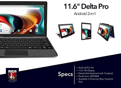 RCA 11 Delta Pro 11.6 Inch Quad-Core 2GB RAM 32GB Storage IPS 1366 x 768 Touchscreen WiFi Bluetooth with Detachable Keyboard Android 9.0 Tablet (11.6", Purple)