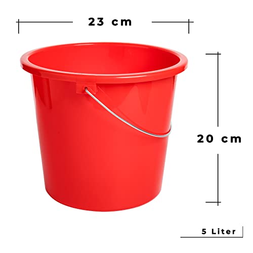 Eimer Modell Eco, Putzeimer 5L, 4 Stück Plastikeimer, 5 Liter Haushalteimer, Wassereimer, Farbe: anthrazit, rot, grün, blau; mit Messkala, lebensmittelecht, robuste & langlebige Qualität -