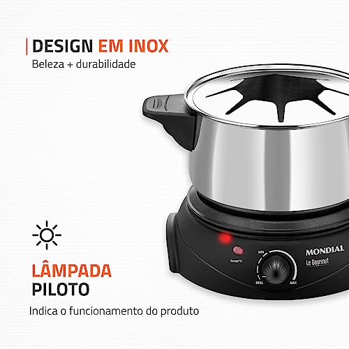 Panela Elétrica de Fondue, Mondial, Preto/Prata, 1200W, 110V - FD-02