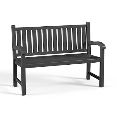 PatioZen Outdoor Bench, Waterproof & Weatherproof Garden Bench with Ergonomic Design, 2-Person Resin Bench for Porch, Deck, Patio, Outdoor, Garden & Park(Black)