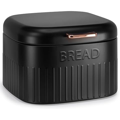 EHC Large Black Metal Bread Bin with Hinged Lid Cover