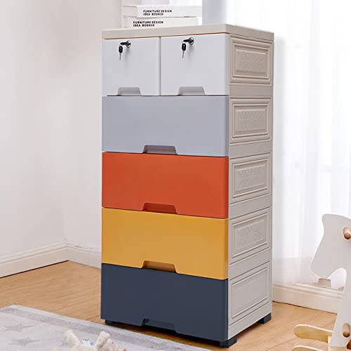 Woqlibe Dresser Drawer Organizers,Plastic Dresser With 6 Drawers, Tall Lockable Storage Cabinet With Wheel, Dresser Drawer Organizers For Clothing/Bedroom/Playing Room,19.7X13.8X40 In(Morandi) #TOP6