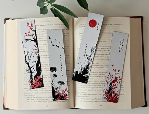 Image of Set of 4 Japanese-Inspired Bookmarks | 3D Zen Nature Theme | Eco-Friendly Bioplastic | Artistic Minimal Design for Readers | Perfect Gift | Unique 3D Effect