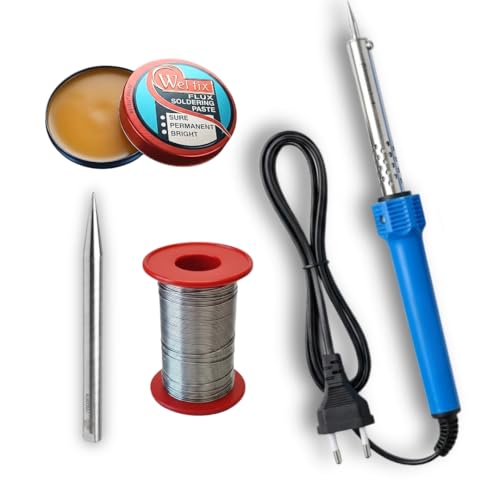 Image of ElectroSea 60W Soldering Iron Kit with 1 Interchangeable Tip, Solder Wire, QuickFix Flux Paste, Fast Heating Professional Welding Tool for Electronics, Automotive, Heavy-Duty DIY projects