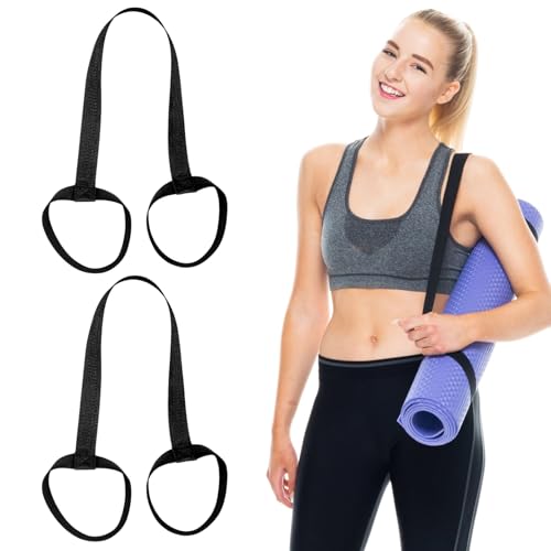 LUFFLOK 2 Stück Schwarze Yogamatte Tragegurte Verstellbare Haltbare Schlinge Passend für Alle Matte Größen Feststehender Yoga Gurt für Pilates Fitness und Outdoor-Aktivitäten (Matte Nicht Enthalten)