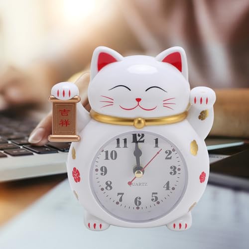 Reloj de Gato de la Suerte, Diseño Lindo de la Forma del Gato de Dibujos Animados, Pantalla Grande, Reloj Despertador del Buen Gato de la Suerte para el Hogar (YF2025B) - imagen 4