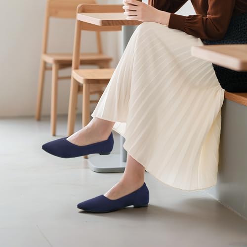 Image of ATHMILE Pointed Toe Flats for Women Comfortable Knit Ballet Flats Shoes | Slip-on Lightweight Dressy Work Shoes Machine Washable Womens Flats for Work Office Business Casual Wedding