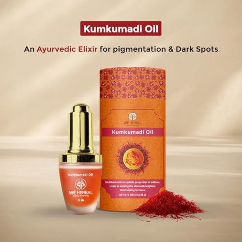 Image of WeHerbal Kumkumadi Face Oil 10ml, Ayurvedic Brightening & Anti-Ageing Serum with Saffron, Turmeric & Sandalwood, Repairs Pigmentation & Fine Lines, No Added Colour or Fragrance
