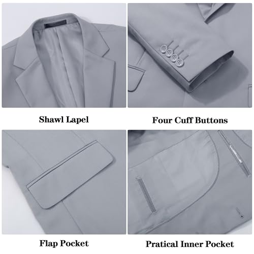 Men's 3 Piece Suit 2 Button Business Wedding Prom Slim Fit Suits Blazer Formal Tuxedo Vest andTrousers Light Grey L3