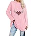 Camiseta de manga larga para mujer, talla 22, con correa de encaje de bloque de color, camiseta de gran tamaño, camiseta suelta con diseño de corazón, casual, cuello redondo, blusa suave, rosa, XXL