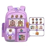 Mochila Capivara Escolar Ortopédica, Costas Anatômicas, Alças Ergonômicas, Resistente a água - Nylon Oxford - 5 Cores - Tamanho Grande 42 cm (ROXO)