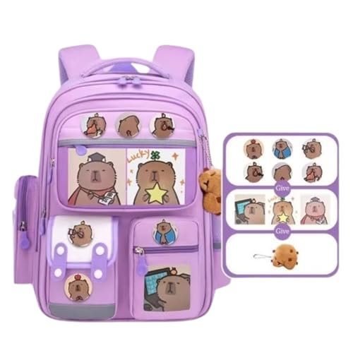 Mochila Capivara Escolar Ortopédica, Costas Anatômicas, Alças Ergonômicas, Resistente a água - Nylon Oxford - 5 Cores - Tamanho Grande 42 cm (ROXO)