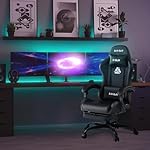 N-GEN GAMING Video Gaming Chair with Footrest High Back Ergonomic Comfortable Office Computer Desk with Lumbar Support Height Adjustable with PU Leather Recliner for Adults Women Men (Black) - Image 2