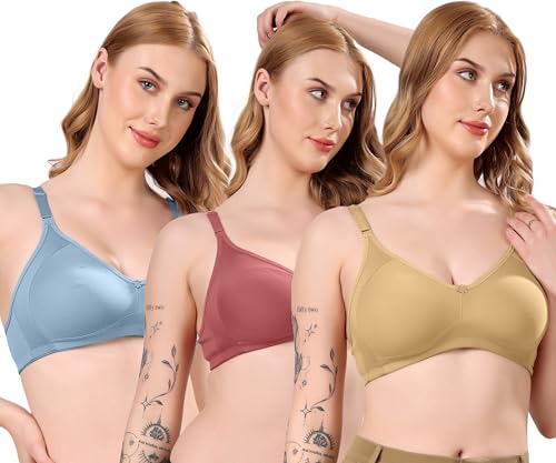 Image of London Hills Regular Bra for Women Everyday Non Padded Wire Free Full Coverage Cotton Blend