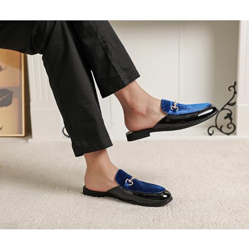 Image of FLQL Men's Leather Scuff Slippers Velvet Slip On Loafers Fashion Backless Mule Clogs Anti-Slip Sandals Slides for Men and Women Designer Size 7-13