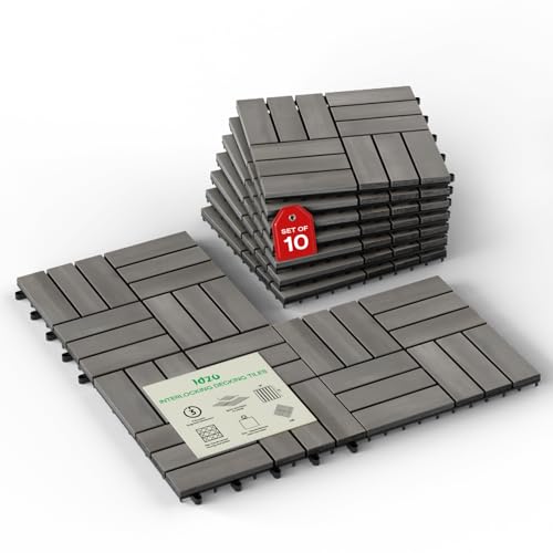 IDZO Interlocking Acacia Deck Tiles 9.6 SQFT, 10PCS, Gray, Checker