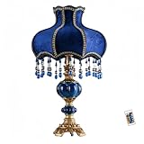 Lámpara de mesa victoriana inteligente con cuentas de cristal, base de resina azul marino y detalles dorados, enchufe E26 para dormitorio, oficina, hotel, cafetería, decoración de biblioteca