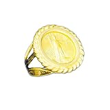 TEX 14 Kt Solid Yellow Gold Ladies Ring with 22 Kt 1/10 Oz Us Lady Liberty Coin (Random Year)