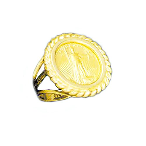 Tex 14 Kt Solid Yellow Gold Ladies Ring With 22 Kt 1/10 Oz Us Lady Liberty Coin (Random Year) #TOP19