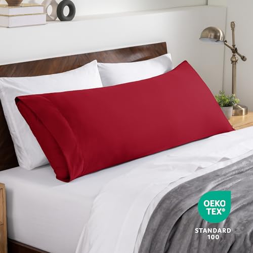 Image of Bare Home Microfiber Body Pillow Cover - Ultra Soft & Cooling - Double Brushed - Pillowcase with Envelope Closure - Easy Care (21''x54'' Body Pillow Cover, Red)