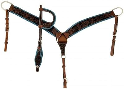 Showman Argentina Cow Leather Headstall & Breast Collar Set w/Turquoise Buckstitch