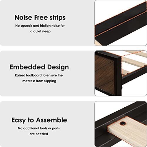 Hifit Queen Deluxe Bed Frame With Natural Wood Finished Headboard And Footboard, Wood Platform Bed Frame With Strong Metal Frame, Wood Slat Support, No Box Spring Needed, Noise Free, Rustic Brown #TOP6