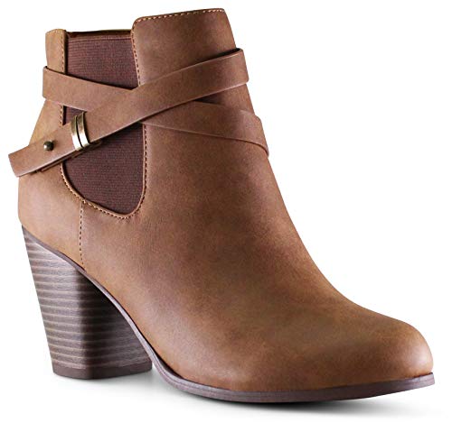 Marcorepublic Montreal Women's Almond Toe High Chunky Block Stacked Heels Ankle Booties Boots - (Tan Dispu) - 10 #TOP1