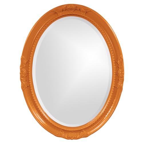 Image of Howard Elliott Collection Queen Ann Oval Glossy Orange Wall Mirror, Oval Bevelled Hanging Wood Framed Vanity Mirrors for Home Decor, Living Room, Bathroom, Bedroom, or Hallway, 25 x 33 Inch