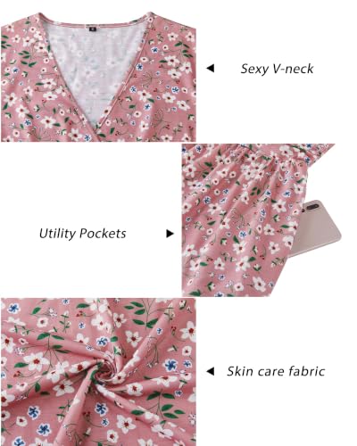 Image of Newshows Women's Pockets Wrap V Neck Floral Summer Vacation Casual Sundress | Wrinkle Free, Stretchy, Summer Beach Floral Sundress 2026, Casual Dress for Vacation, Guaduation, Side Pockets, A-line