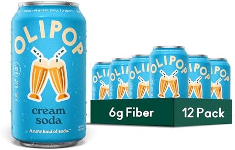 OLIPOP 6g Fiber Prebiotic Soda, Cream Soda, 12 fl oz, 12 Pack