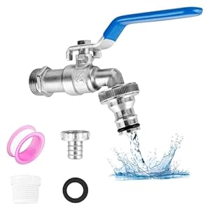 RUCUDIM Tuinkraan, 1/2 inch, van messing, roest- en vorstbestendig, met 2 x gratis slangaansluitingen, 1 x rolafdichtband, afsluitkraan, druppelvrij, kraan voor buiten, messing voor tuin