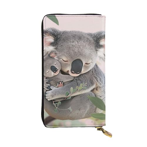 Portefeuille en cuir imprimé koala avec fermeture éclair et rangement pour téléphone