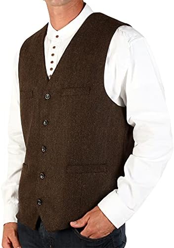 The Celtic Ranch Men’s Blended-Wool Irish Tweed Vest with Full Back, Fabric Belt, 4 Pockets, and Herringbone Pattern (Brown, 3X-Large)