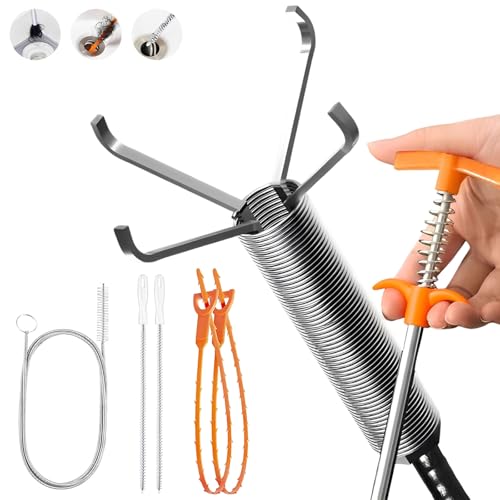 Drain Snake Hair Drain Clog Remover Tool Set, Flexible Grabber Claw Pick Up Reacher Tool, Sink Drain Cleaner for Toilet Sewer Shower Kitchen Bathroom Tub Clogged Drains Opener Cleaning Tool