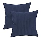CaliTime Pack of 2 Cozy Throw Pillow Covers Cases for Couch Bed Sofa Ultra Soft Corduroy Striped Both Sides 18 X 18 Inches Navy Blue