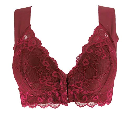 Women's Sexy Lace Bras Plus Size Full Figure No Underwire Front Close Bra Red, L