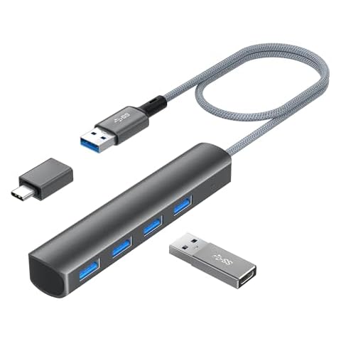 Elebase 4 Ports USB 3.0 Splitter 1 in 4 Out,USB Multiport Expander Hub with USB Adapter and OTG,Multi Port USB Split for Laptop,MacBook,PS5,PS4,Car,PC,Flash Drive,Printer,Keyboard,Computer Cover