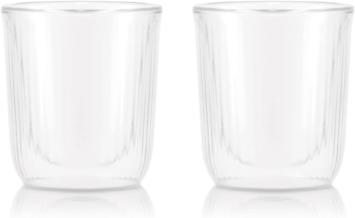 Bodum 12124-10 Glass Cup Tumbler Douro Double Wall Salmon Glasses, 5.1 fl oz (145 ml), Set of 2, Hot and Cold Insulation, Double Wall Construction, Heat Resistant Glass, Microwave Safe, Oven,