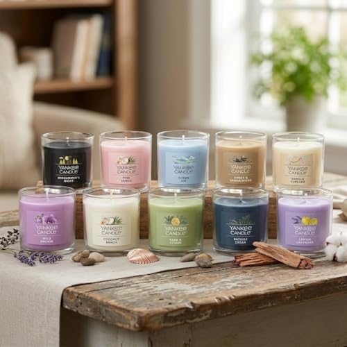 Image of Yankee Candle Mini Jar Scented, Lilac Blossoms, Premium Floral Home Fragrance Wax Blend Long Lasting Aroma for Daily Relaxation, 1.3 Ounce (Pack of 4)