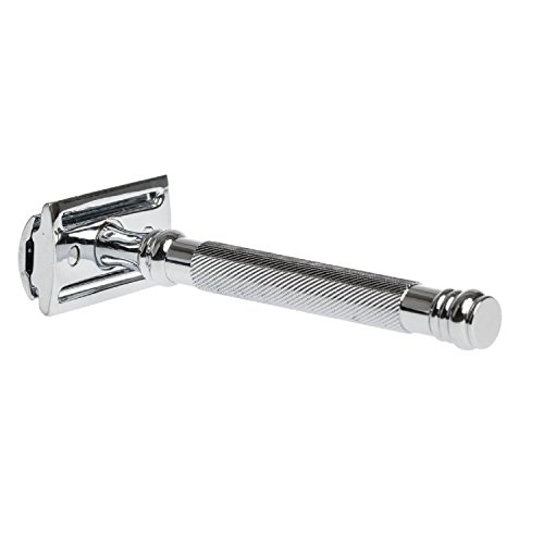 LONG HANDLE DOUBLE EDGE BUTTERFLY OPENING SAFETY RAZOR + FREE BLADES BLACK