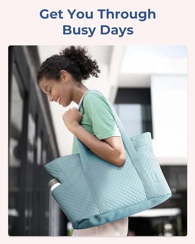Image of BAGSMART Crush Tote Bag for Women, 20L Puffer Work Tote with Zipper, Travel Essentials Quilted Nurse Hospital Bag
