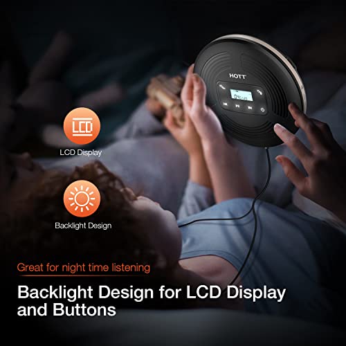 Hott Cd903Tf Portable Cd Player For Car With Bluetooth Fm Transmitter，Rechargeable Touch Button Backlight Display Black #TOP4