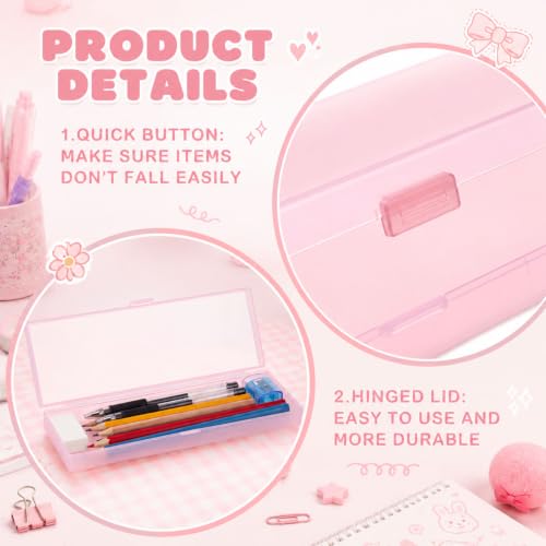 Image of Fainne 80 Pieces Back to School Plastic Pencil Boxes Pencil Case Bulk Frosted Clear Multi Colored Pens Holder Stackable Container with Lid & Snap for Stationery Office Classroom(Pink)
