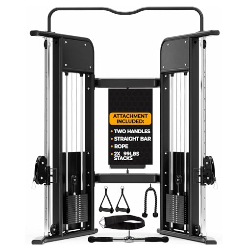 Functional Trainer Cable Machine Home Gym Exercise Equipment - Adjustable Pulley System: Ultimate Workout Equipment for Full-Body Strength, Flexibility & Balance - Dual Weight Stacks Fitness Training