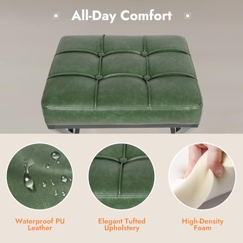 Image of Bar Stools Set of 3, 26 Inch Counter Height Stool Faux Leather Green | Backless Counter Stools with X-Frame Metal Legs, 3.3 inch Upholstered Seat, Mid-Century Modern, for Kitchen Island, Home Bar