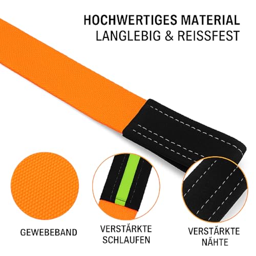 Gekufa Abschleppseil pkw 5M x 5cm, 10 Tonnen (22046 Lbs) Abschleppseil Auto Kit mit 2 Verstärkten Haken und Reflektierenden Streifen, Abschleppseile Für Off-Road Recovery (Orange)